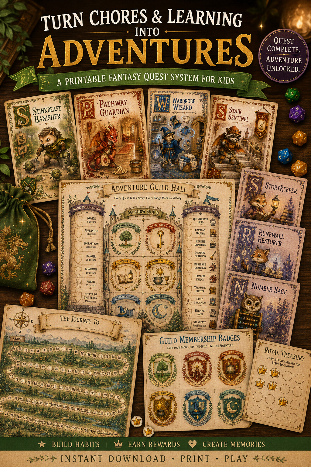 Adventure Quest  D&D inspired Chore Cards for kids