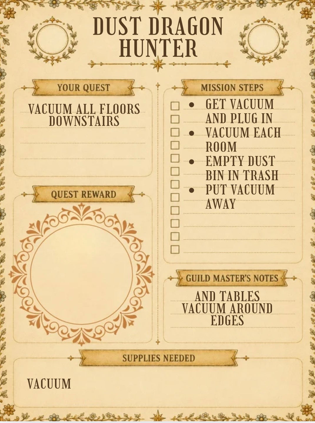 Adventure Quest  D&D inspired Chore Cards for kids